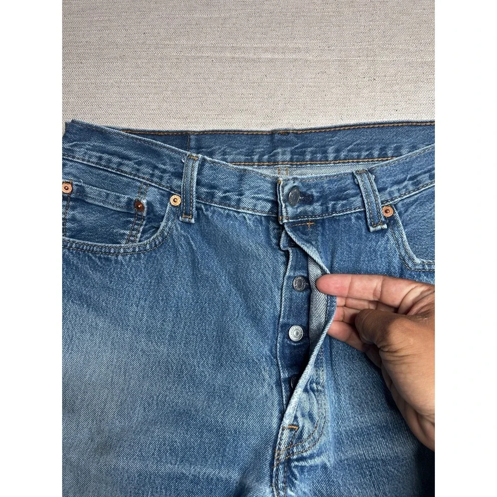 Levis 501 Jeans Mens 36x36 Blue Button Fly Denim Pants Classic Distressed Faded